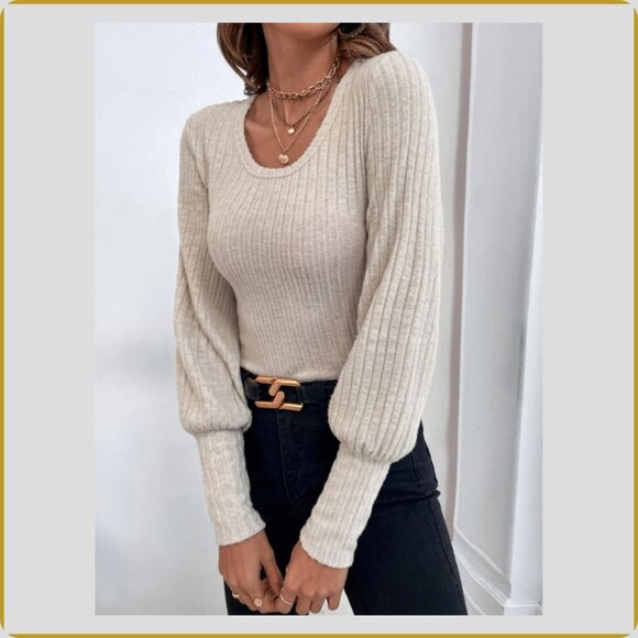 Soft Ribbed Balloon-Sleeve Knit Top – Size M - Picture 5 of 11